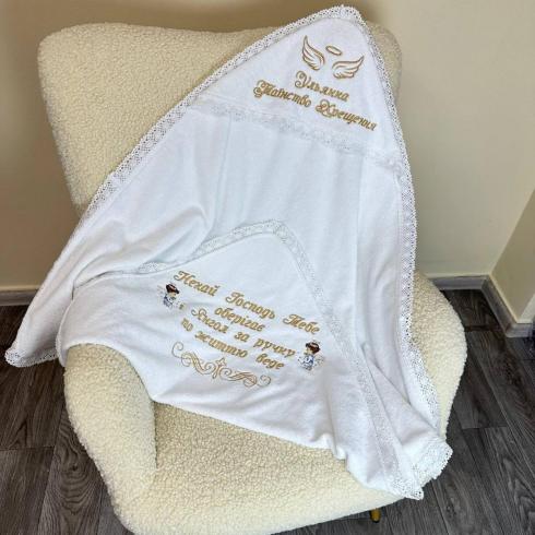 Крыжма для крещения "Таинство крещения Ульяны", размер 100*100 см, плотность 500 г/м2