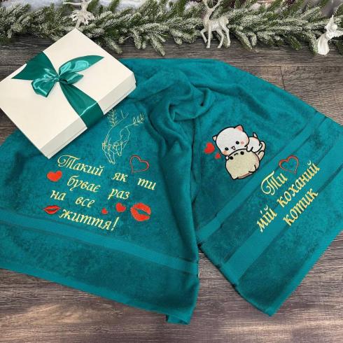 Полотенце "Котик на всю жизнь", размер 70*140 см, плотность 450 г/м2