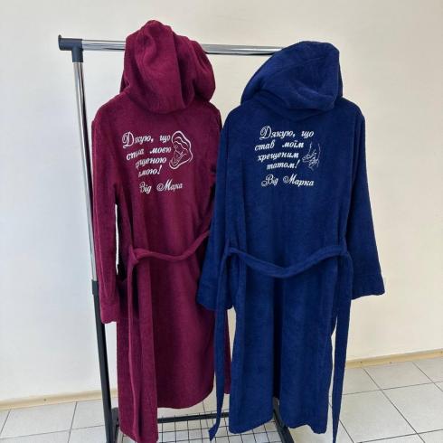 Халат махровый с капюшоном "Для крестного или крестной"
